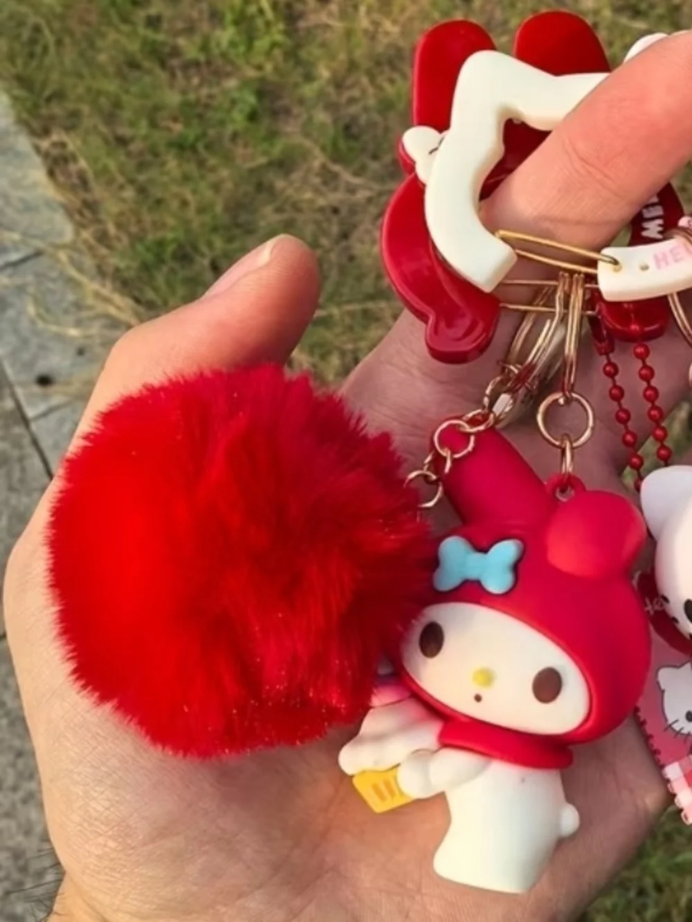 Hello Kitty & My Melody Red Keychain Bag Charm Set